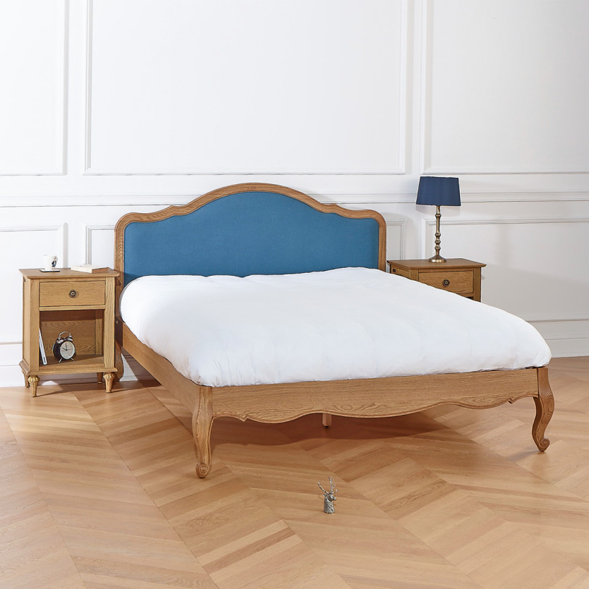 Lit deux places HENRY RALPH DENIM - Style romantique en chêne et lin, 160 x 200