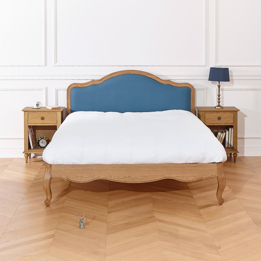Lit deux places HENRY RALPH DENIM - Style romantique en chêne et lin, 160 x 200