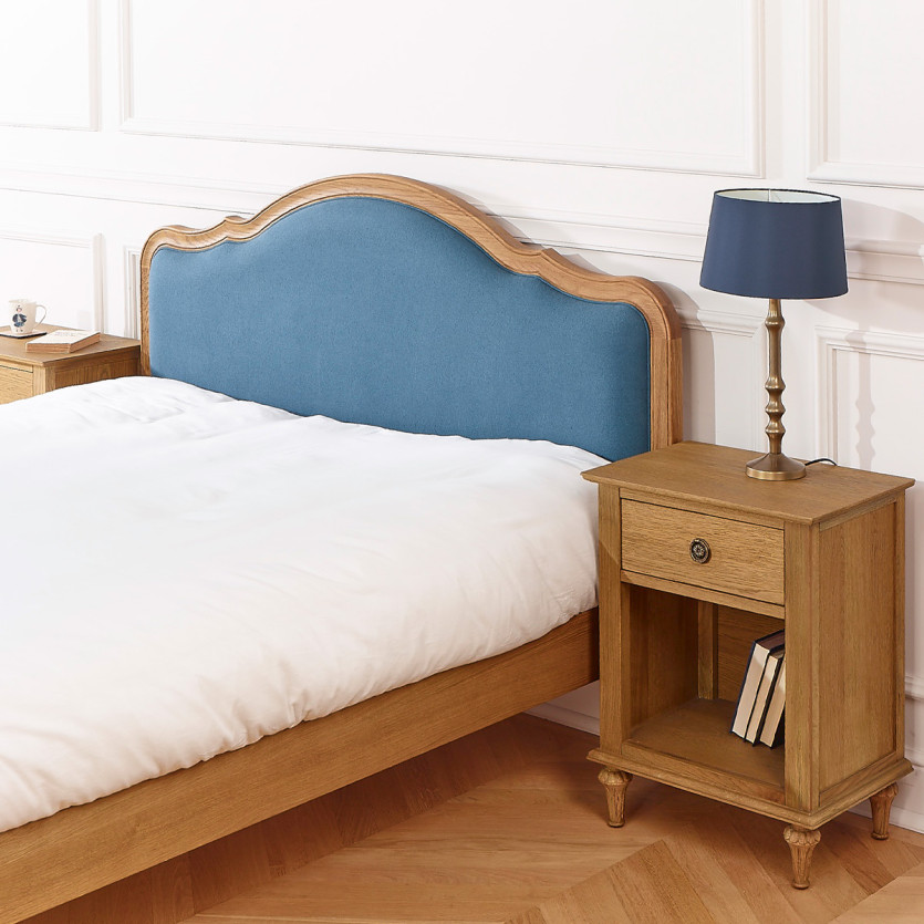 Lit deux places HENRY RALPH DENIM - Style romantique en chêne et lin, 160 x 200