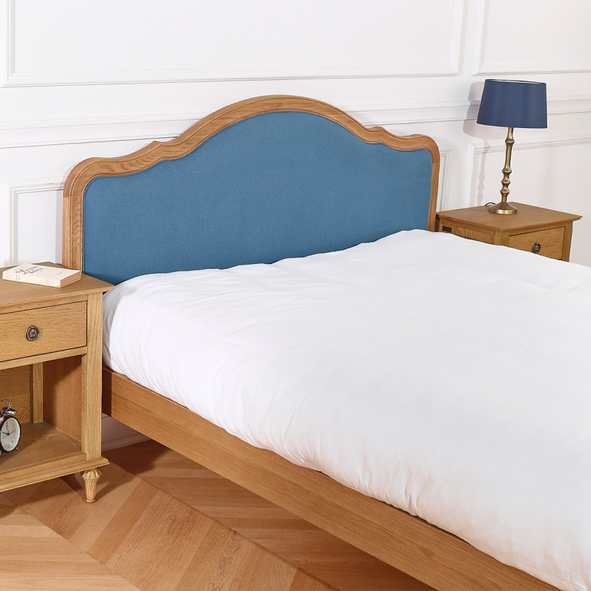 Lit deux places HENRY RALPH DENIM - Style romantique en chêne et lin, 160 x 200