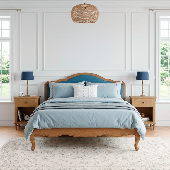 Lit deux places HENRY RALPH DENIM - Style romantique en chêne et lin, 160 x 200