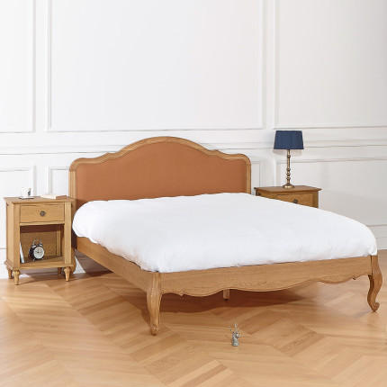 Cama de casal HENRY RALPH TABACO - Estilo romântico em carvalho e linho, 160 x 200