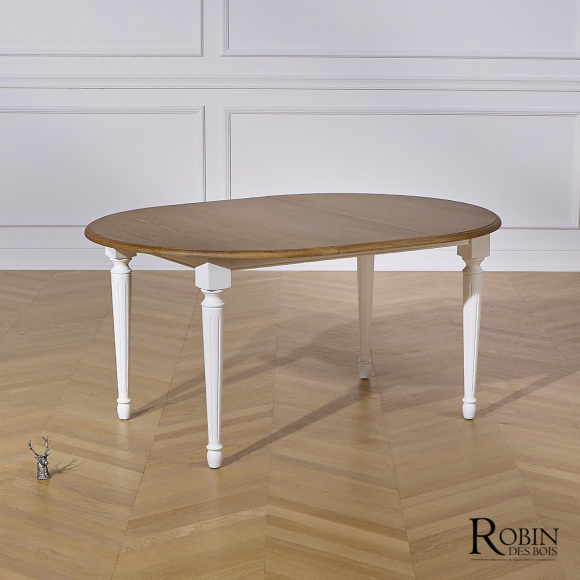 ARLINGTON - White extendable round table, oak top, FSC®