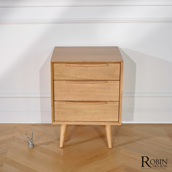 DALHIA - Tavolino scandinavo in legno con 3 cassetti