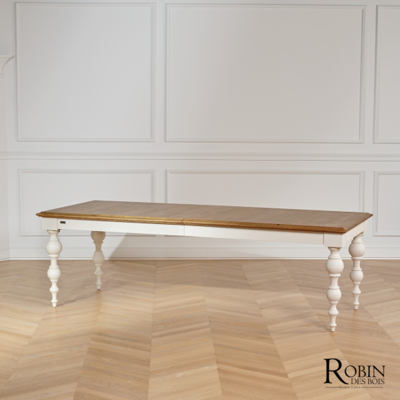 MONTGOMERY - Shabby chic style extendable dining table, oak top, 8/10 seats
