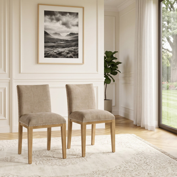Set van 2 CLARA stoelen - Industrieel design in massief hout en polyester stof