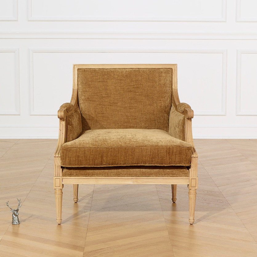 Bergèresessel VILLANDRY COGNAC SAUVAGE - Klassischer Stil aus Massivholz, 1 Platz