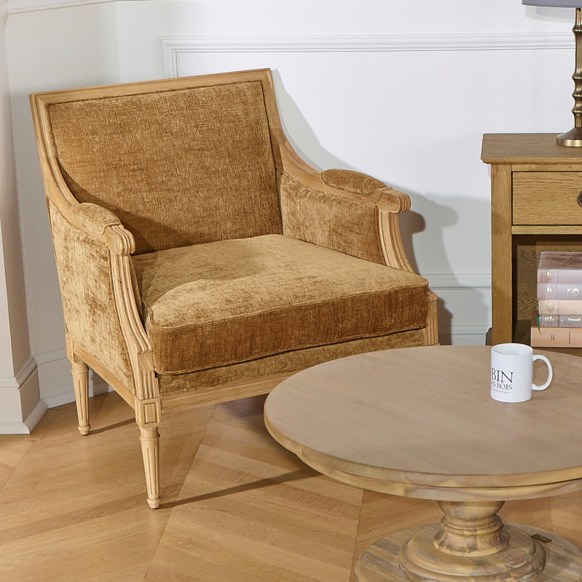 Bergèresessel VILLANDRY COGNAC SAUVAGE - Klassischer Stil aus Massivholz, 1 Platz