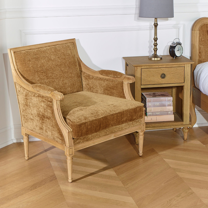 Bergèresessel VILLANDRY COGNAC SAUVAGE - Klassischer Stil aus Massivholz, 1 Platz