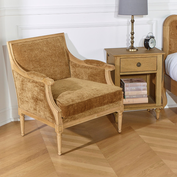 VILLANDRY COGNAC SAUVAGE Bergère Armchair - Classic style in solid wood, 1 seat