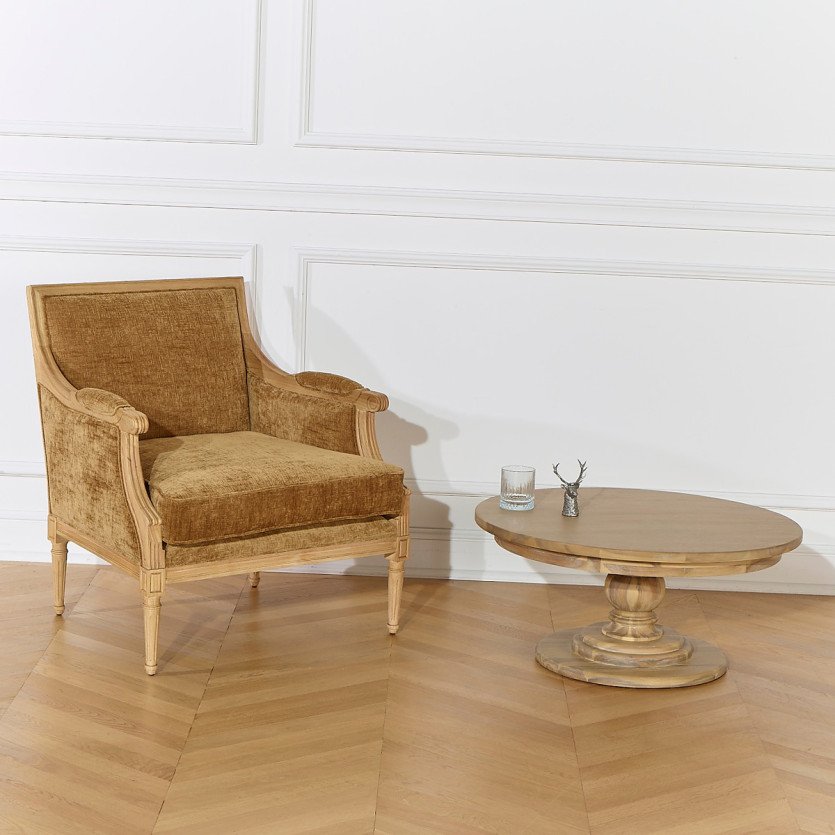 Bergèresessel VILLANDRY COGNAC SAUVAGE - Klassischer Stil aus Massivholz, 1 Platz