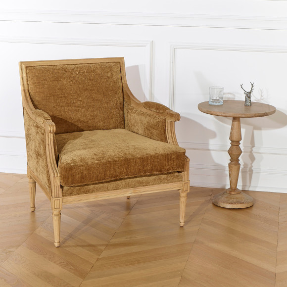 Bergèresessel VILLANDRY COGNAC SAUVAGE - Klassischer Stil aus Massivholz, 1 Platz