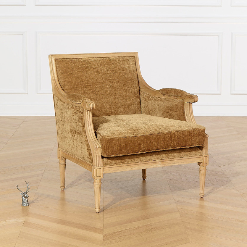 Fauteuil bergère VILLANDRY COGNAC SAUVAGE - Style classique en bois massif, 1 place