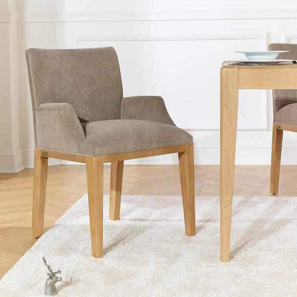 TARA table chair - Industrial style in solid wood and corduroy, 1 seat