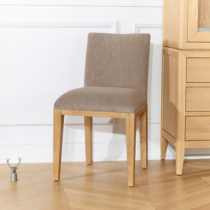 Set of 2 TARA chairs - Industrial style in solid rubberwood and corduroy, 1 seat