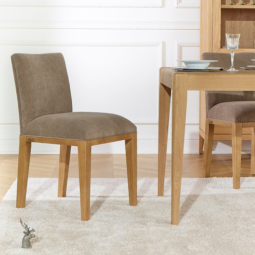 Set of 2 TARA chairs - Industrial style in solid rubberwood and corduroy, 1 seat
