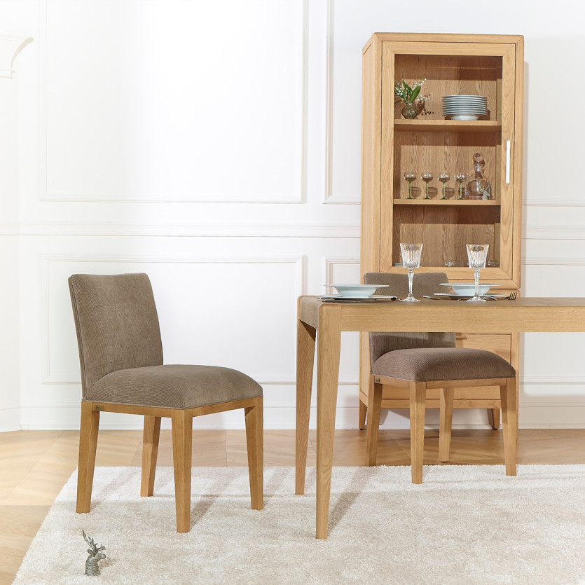 Set of 2 TARA chairs - Industrial style in solid rubberwood and corduroy, 1 seat