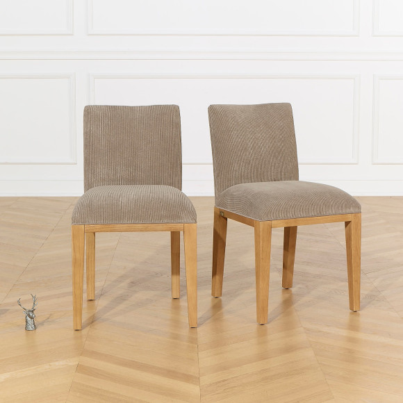 Set of 2 TARA chairs - Industrial style in solid rubberwood and corduroy, 1 seat