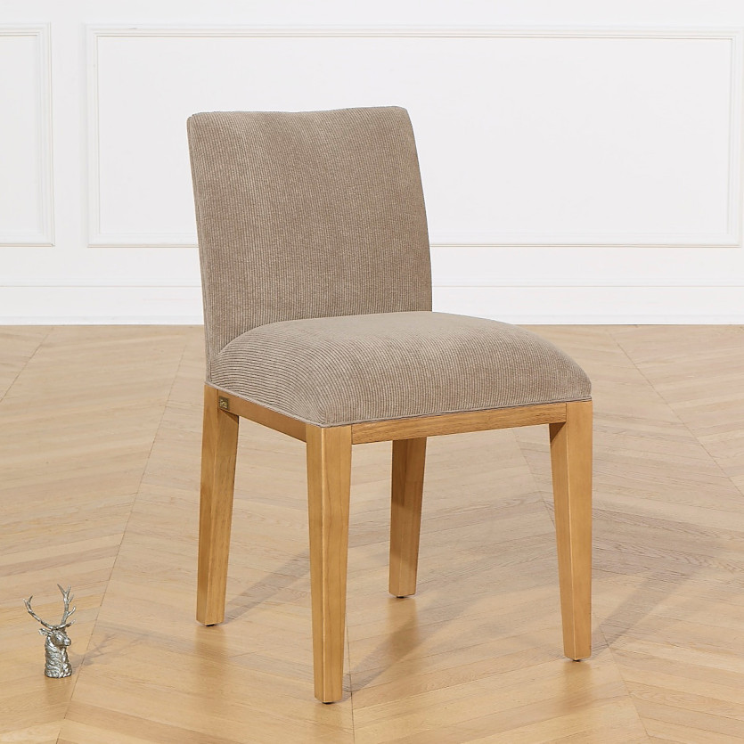 Set of 2 TARA chairs - Industrial style in solid rubberwood and corduroy, 1 seat
