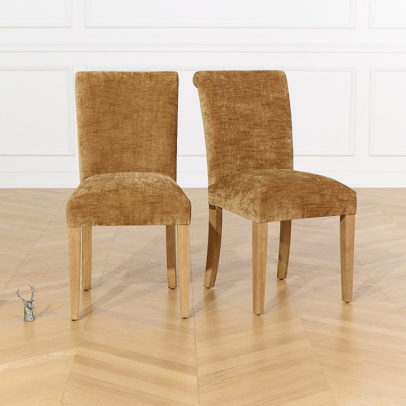 Set of 2 ALISON chairs - Modern style in solid rubberwood and cognac fabric