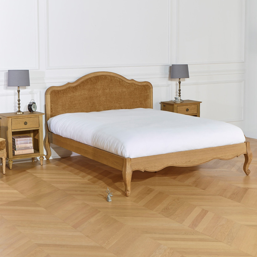 Lit deux places HENRY COGNAC - Style romantique en chêne, 160 x 200