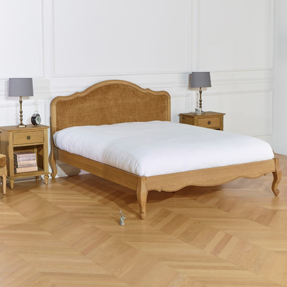 Cama doble HENRY COGNAC - Estilo romántico en roble, 160 x 200