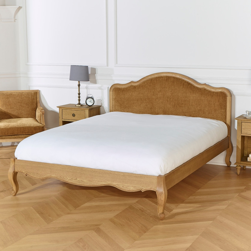 Lit deux places HENRY COGNAC - Style romantique en chêne, 160 x 200