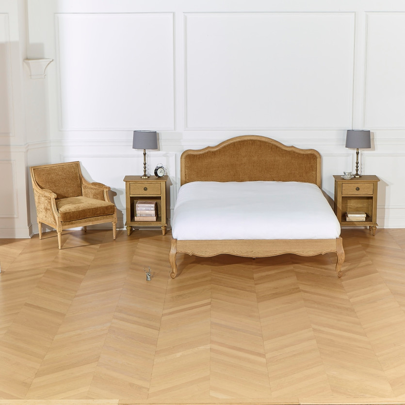 HENRY COGNAC Double Bed - Romantic style in oak, 160 x 200