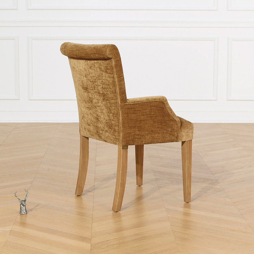 ALISON dining chair - Contemporary style, solid wood legs, cognac fabric