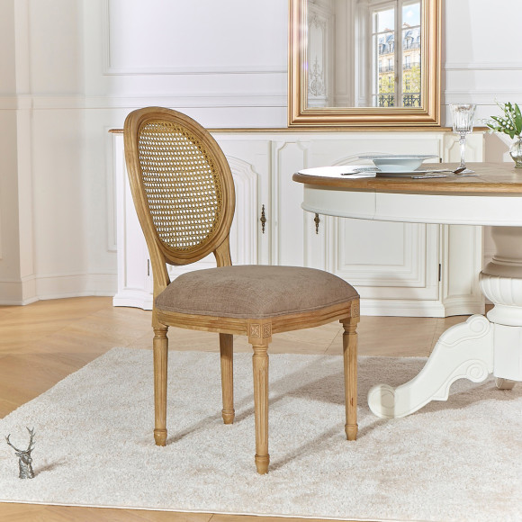 Juego de 2 sillas MEDAILLON - Estilo shabby chic en madera maciza, respaldo de rejilla.