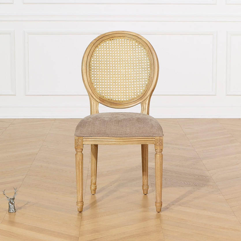 Juego de 2 sillas MEDAILLON - Estilo shabby chic en madera maciza, respaldo de rejilla.