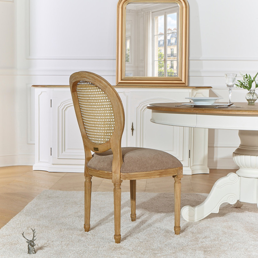 Juego de 2 sillas MEDAILLON - Estilo shabby chic en madera maciza, respaldo de rejilla.