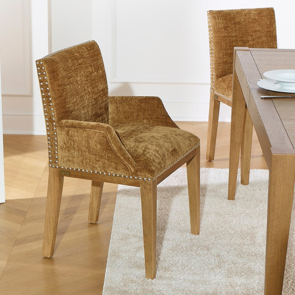 CLARA Table Chair - Industrial style in solid wood and cognac textured fabric, 1 seat