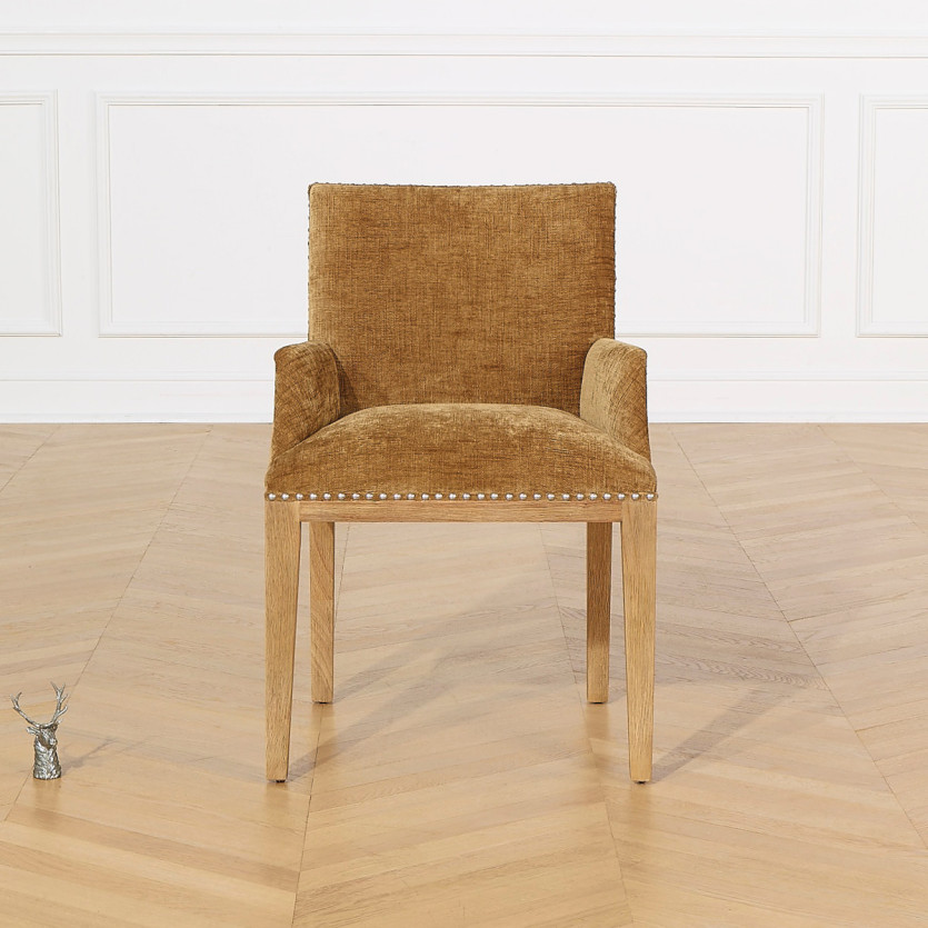 CLARA Table Chair - Industrial style in solid wood and cognac textured fabric, 1 seat