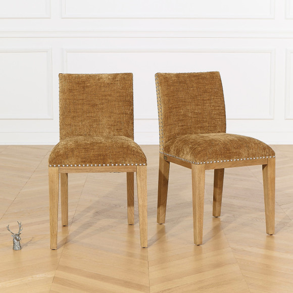 Set of 2 CLARA chairs - Industrial style in solid wood and cognac fabric