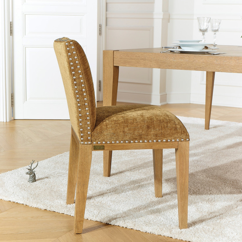 Set of 2 CLARA chairs - Industrial style in solid wood and cognac fabric