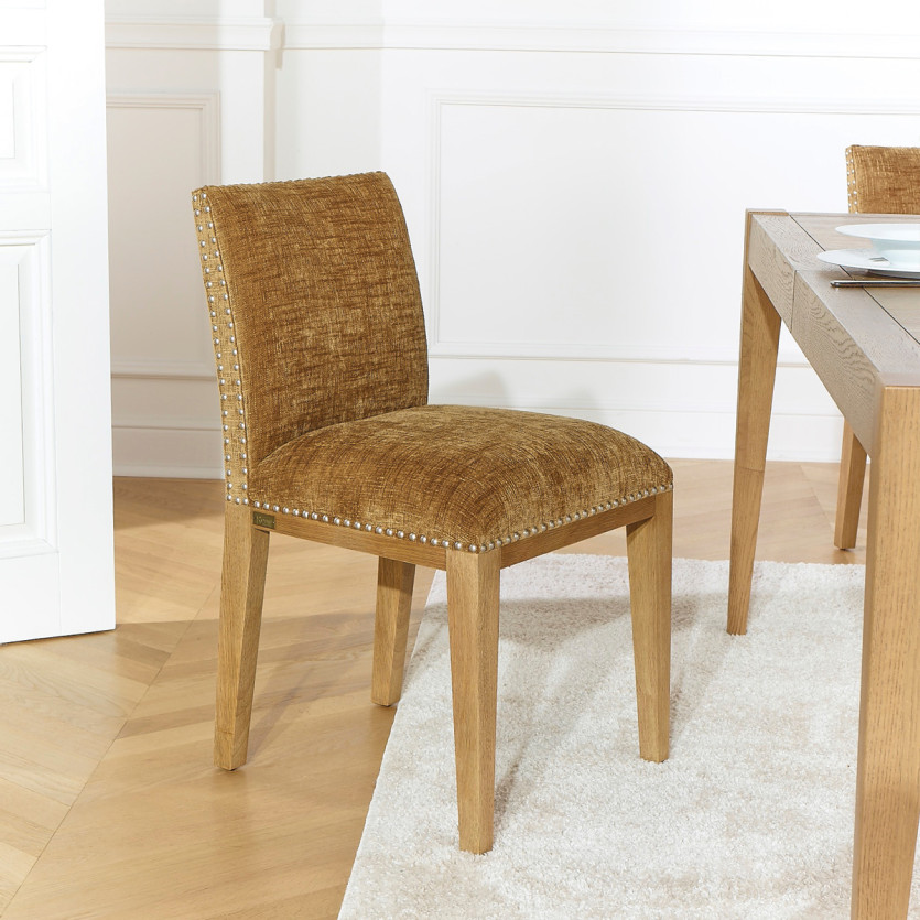 Set of 2 CLARA chairs - Industrial style in solid wood and cognac fabric