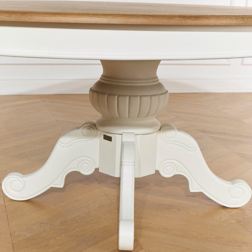 AMBOISE - White extendable dining table, oak top, 6 / 8 seats
