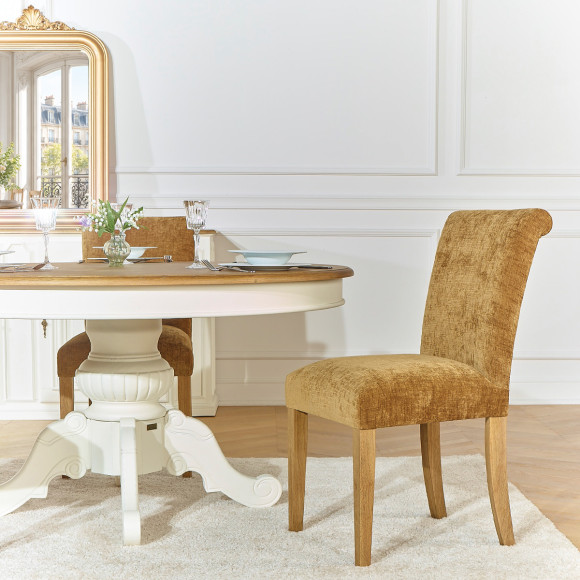 Set of 2 ALISON chairs - Modern style in solid rubberwood and cognac fabric