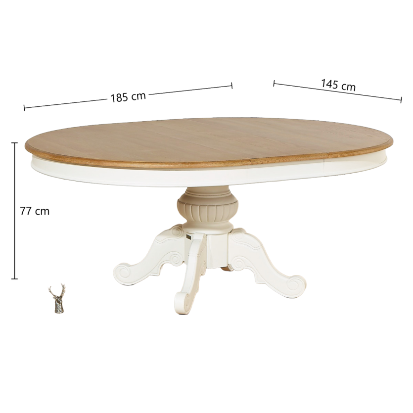 AMBOISE - White extendable dining table, oak top, 6 / 8 seats