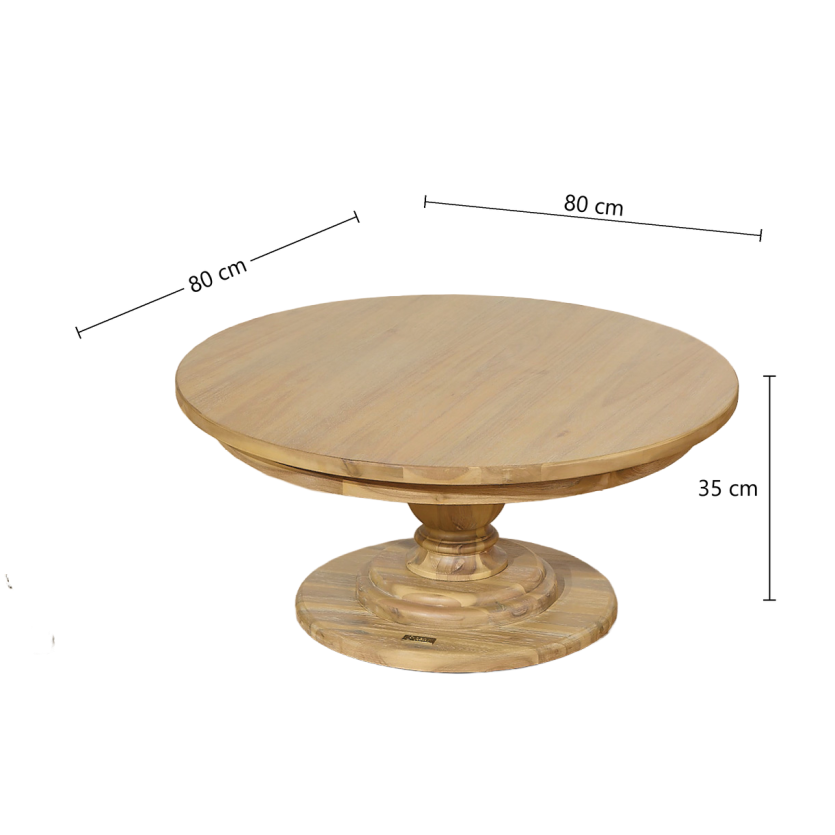 TODD - Round coffee table, chalet style, solid wood central base, 80 cm