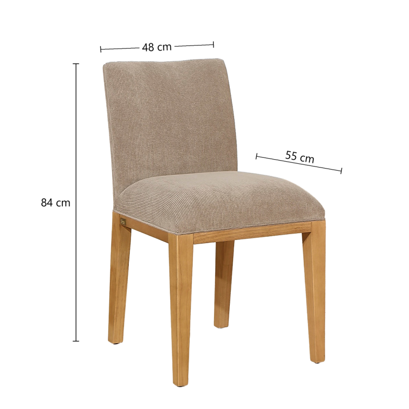Set of 2 TARA chairs - Industrial style in solid rubberwood and corduroy, 1 seat