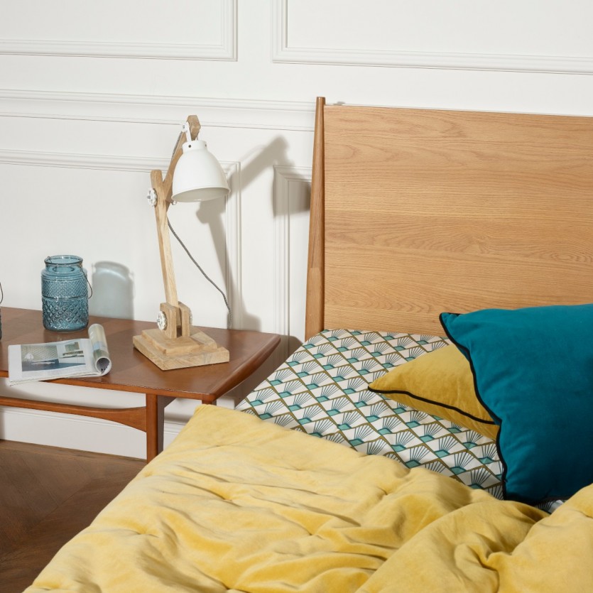 DALHIA - Lit double queen size en chêne 160x200 de style scandinave