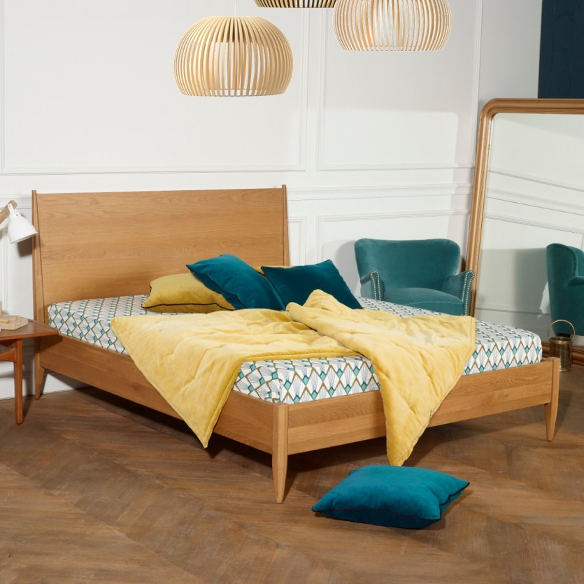 DALHIA - Lit double queen size en chêne 160x200 de style scandinave