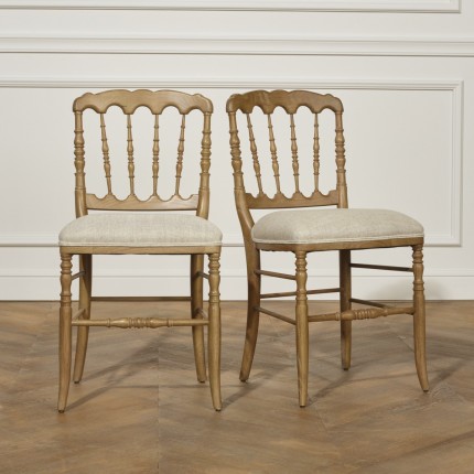 Chaises Napoléon III, chêne cérusé, lin prémium