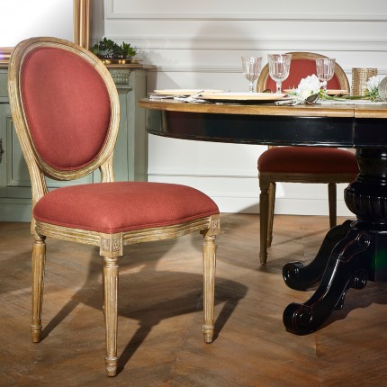 MEDAILLON SIENNA - Lot de 2 chaises, bois et lin rouge sienne