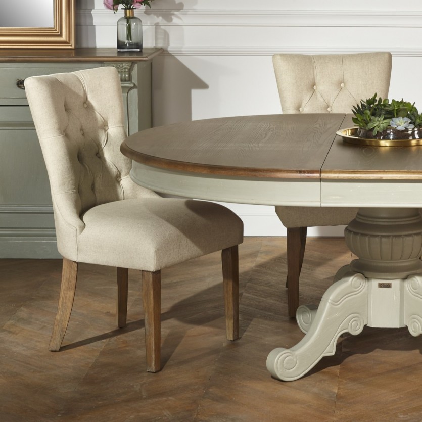 2 Chaises capitonnées en lin beige, ophelia