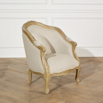 Fauteuil bergère ALEXANDRE, bois et lin naturel