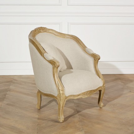 Fauteuil bergère en bois et lin naturel