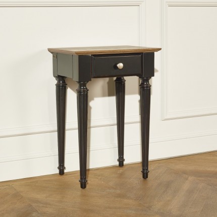 Table de chevet DISSAY, plateau chêne, pieds cannelés, style Louis XVI